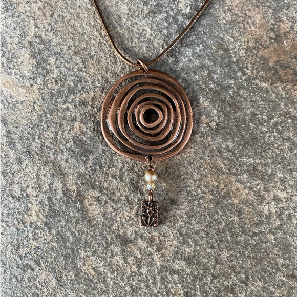 NWT antique copper freshwater Pearl unique artisan crafted necklace statement - Picture 3 of 4